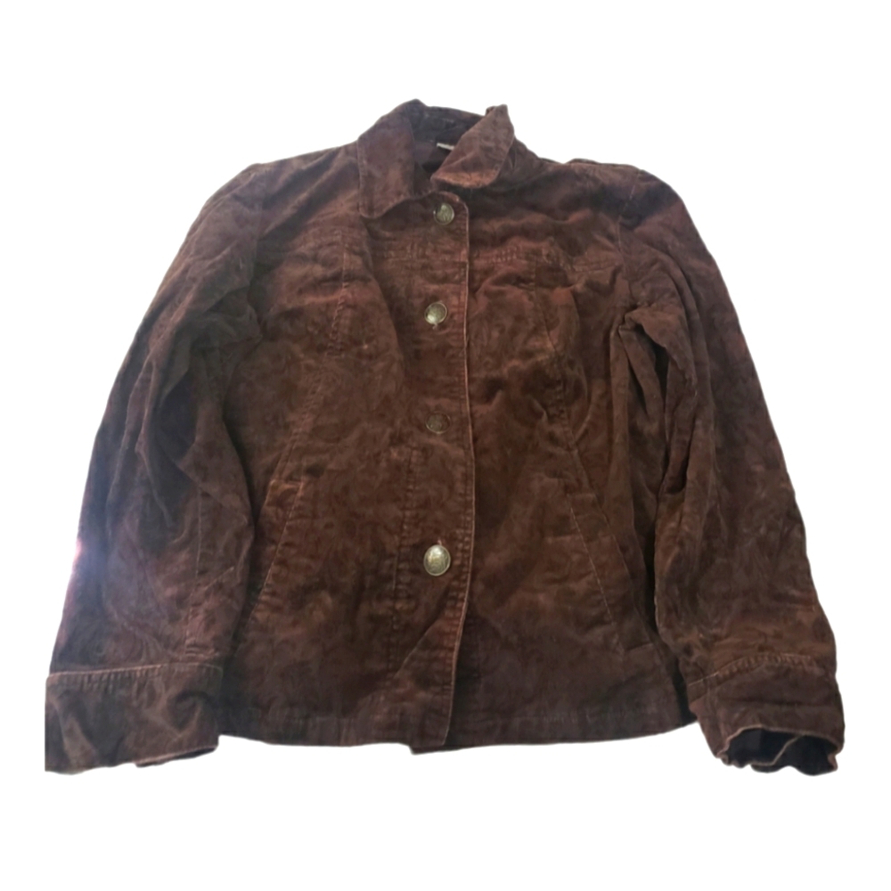Chicos sued brown jacket with pockets button up size 2